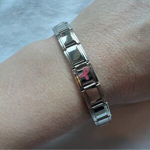 Pink Ribbon Italian Charm Bracelet | Stainless Steel | Extra Links